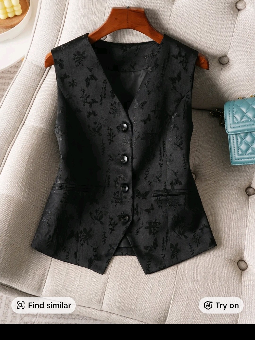 Classic Black Floral Jacquard Women's Vest